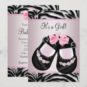 ピンクブラックシューズピンクゼブラベビーシャワー 招待状 (正面/裏面)