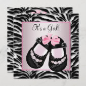 ピンクブラックシューズピンクゼブラベビーシャワー 招待状 (正面/裏面)