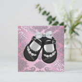 ピンクブラックシューズピンクブラックダマスクベビーガール 招待状 (スタンド正面)