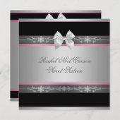 ピンクブラックシルバーエレガントSweet sixteen 招待状 (正面/裏面)