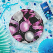 ピンクブラックシルバーグリッタースウィート16バースデーパーティー ペーパープレート (パーティー)