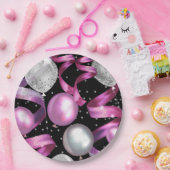 ピンクブラックシルバーグリッタースウィート16バースデーパーティー ペーパープレート (パーティー)