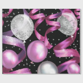 ピンクブラックシルバーグリッタースウィート16バースデーパーティー ラッピングペーパー (フラット)