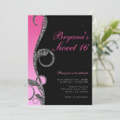 ピンクブラックシルバーグリッタースワールスウィート16パーティー 招待状 (スタンド正面)