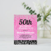 ピンクブラックシルバーグリッター大人50誕生日 カード (スタンド正面)