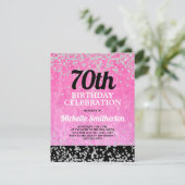 ピンクブラックシルバーグリッター大人70誕生日 カード (スタンド正面)