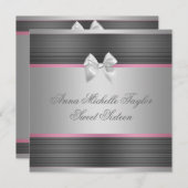 ピンクブラックシルバースウィート16誕生日パーティー 招待状 (正面/裏面)