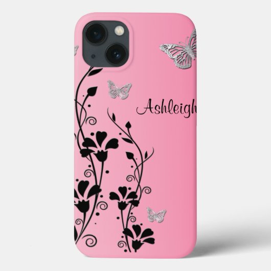 ピンクブラックシルバーバタフライフローラiPadエアケース3 Case-Mate iPhoneケース (裏面)