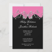 ピンクブラックシルバー蝶ポスト結婚ズ 招待状 (正面)