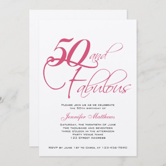 ピンクブラックシルバー50th誕生日招待状 招待状 (正面/裏面)