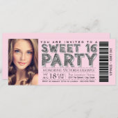 ピンクブラックスウィート16バースデーパーティ招待状 招待状 (正面/裏面)