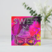 ピンクブラックスウィート16マスカレード誕生日パーティー 招待状 (スタンド正面)