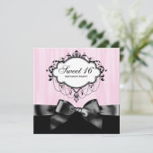 ピンクブラックスウィート16誕生日パーティー 招待状 (スタンド正面)