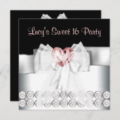 ピンクブラックスウィート16誕生日パーティー 招待状 (正面/裏面)