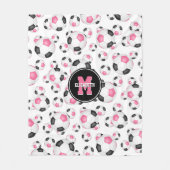 ピンクブラックスガーリーポーツパターンのサッカールーム フリースブランケット (正面)