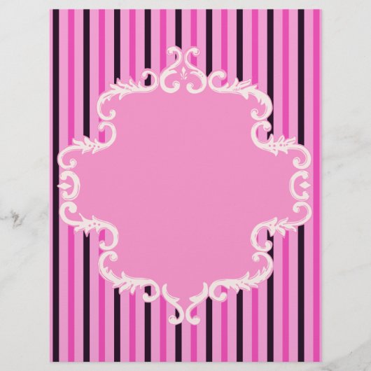 ピンクブラックストライプのスクロールフレームスクラップブック紙 (正面)