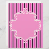 ピンクブラックストライプのスクロールフレームスクラップブック紙 (正面/裏面)