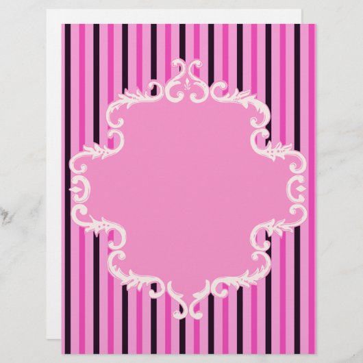 ピンクブラックストライプのスクロールフレームスクラップブック紙 (正面/裏面)