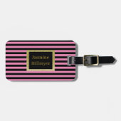 ピンクブラックストライプグリッターカスタムラゲッジタグ ラゲッジタグ (正面横)