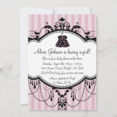 ピンクブラックストライプ招待状ベビーガールシャワー 招待状 (裏面)