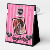 ピンクブラックストライプ誕生日ガーリー/スランバーパーティー フェイバーボックス (裏面サイド)