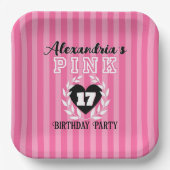 ピンクブラックストライプ誕生日ガーリー/パジャマパーティー ペーパープレート (正面)