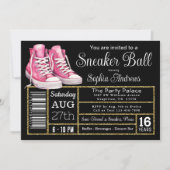 ピンクブラックスニーカーボール誕生日パーティーシューズラベル 招待状 (正面)