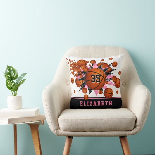 ピンクブラックスポーツルームガールズバスケットボール クッション (椅子)