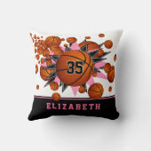 ピンクブラックスポーツルームガールズバスケットボール クッション (裏面)