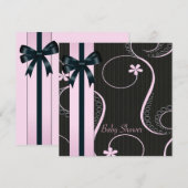 ピンクブラックスワールベビーガールシャワー 招待状 (正面/裏面)