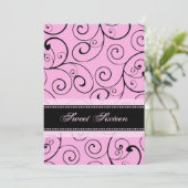 ピンクブラックスワール16バースデーパーティ招待状 招待状 (スタンド正面)