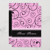 ピンクブラックスワール16バースデーパーティ招待状 招待状 (正面/裏面)