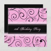 ピンクブラックスワール18バースデーパーティ招待状 招待状 (正面/裏面)