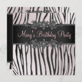 ピンクブラックゼブラウーマンズバースデーパーティー 招待状 (正面/裏面)