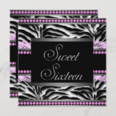ピンクブラックゼブラスウィート16パーティー 招待状 (正面/裏面)