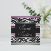 ピンクブラックゼブラスウィート16パーティー 招待状 (スタンド正面)