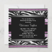 ピンクブラックゼブラスウィート16パーティー 招待状 (裏面)