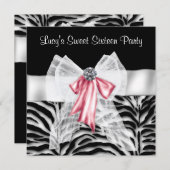 ピンクブラックゼブラスウィート16誕生日パーティー 招待状 (正面/裏面)
