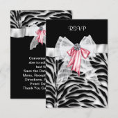 ピンクブラックゼブラスウィート16誕生日パーティーRSVP 出欠カード (正面/裏面)