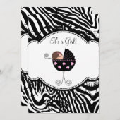 ピンクブラックゼブラベビーガールシャワー招待状 招待状 (正面/裏面)