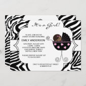 ピンクブラックゼブラベビーガールシャワー招待状 招待状 (正面/裏面)