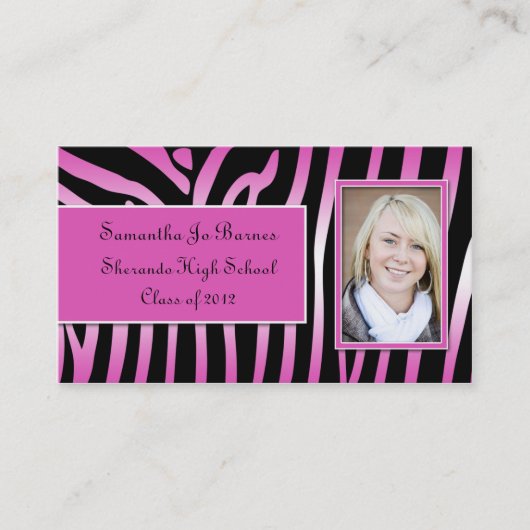 ピンクブラックゼブラ卒業ハンドアウト コーリングカード (正面)