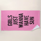 ピンクブラックタイポグラフィビーチタオル ビーチタオル (正面)