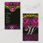 ピンクブラックダマスクアメジストモノグラム明るい赤紫色金ゴールド 名刺 (正面/裏面)