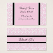 ピンクブラックダマスクウェディングメッセージカード (正面&裏面)