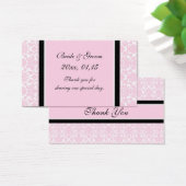 ピンクブラックダマスクウェディングメッセージカード (デスク)