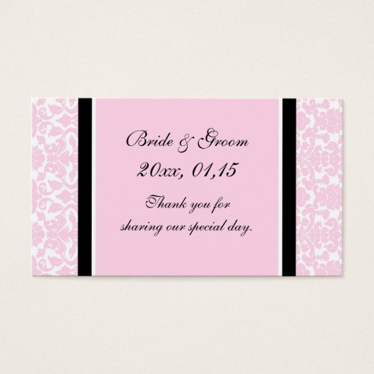ピンクブラックダマスクウェディングメッセージカード (正面)