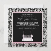 ピンクブラックダマスククリブベビーガールシャワー 招待状 (裏面)