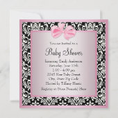 ピンクブラックダマスクシューズベビーガールシャワー 招待状 (裏面)