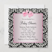 ピンクブラックダマスクシューズベビーガールシャワー 招待状 (裏面)